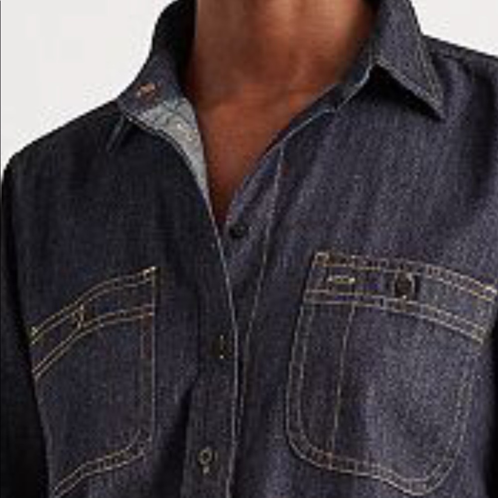Lauren Ralph Lauren dark blue Denim long sleeve roll up shirt Size MEDIUM - Picture 3 of 8